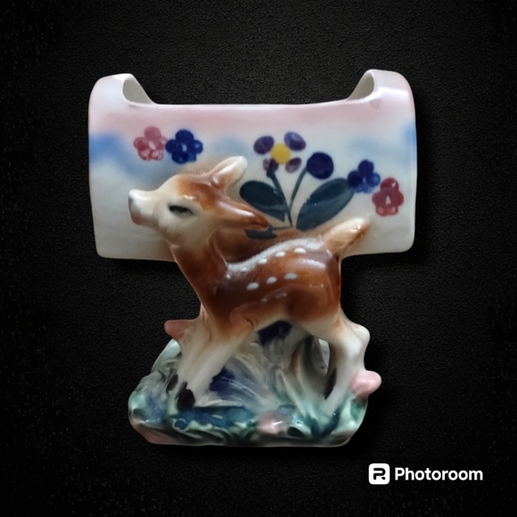 VINTAGE 1950’s HAND PAINTED CUTE CERAMIC DEER FAWN MAILBOX PLANTER JAPAN KAWAII - Picture 5 of 13
